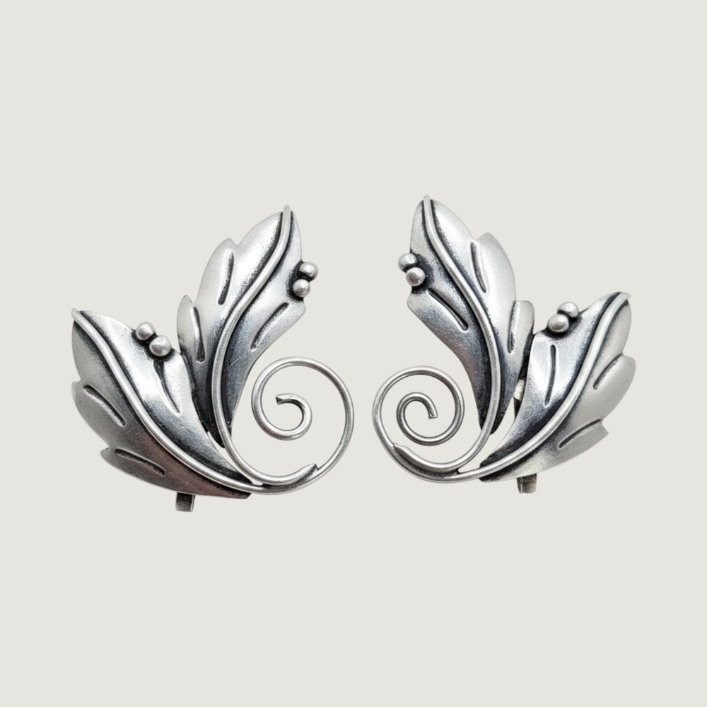 Vintage Taxco Mexico 925 Sterling Silver Leaf‎ Screw Back Earrings Handcrafted